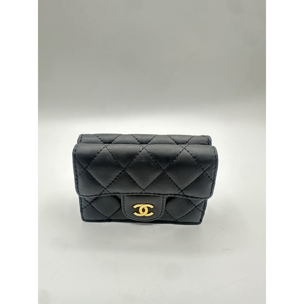 Chanel Lambskin Quilted Double Flap Wallet Black